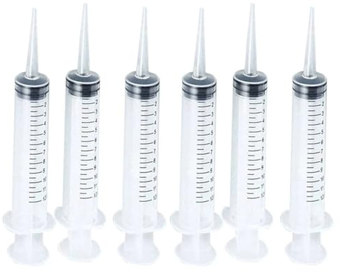 12 ml plastspruta med böjda och raka spetsar, ingen nål (6 st raka)