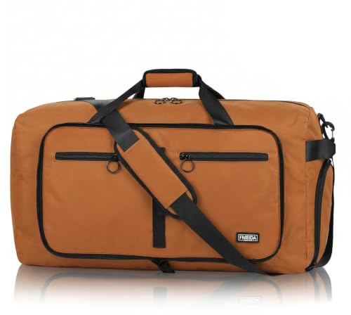 Fmeida 65L Foldable Travel Duffle Bag Waterproof Holdall Luggage Bags | Sports Bag with Shoes Compartment, Large Weekend Overnight Gym Bag, for Men and Women, Lightweight, DesertDune