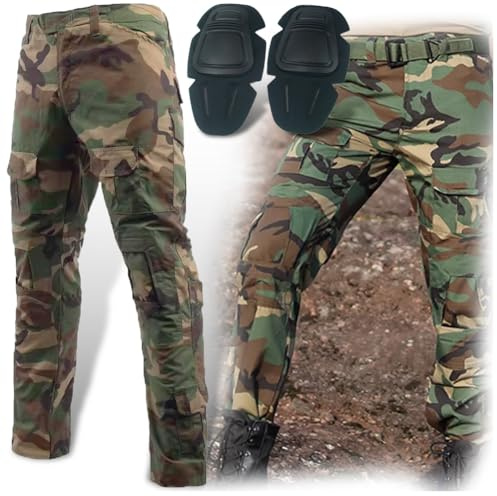 H Welt EU Esercito, pantaloni tattici militari da uomo con proteggi ginocchia per airsoft, paintball, lotta, Foresta, L