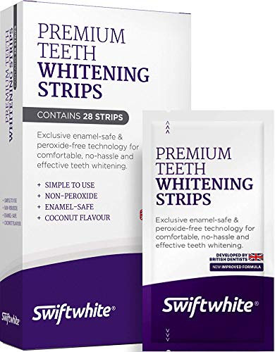 Teeth Whitening Strips by Swiftwhite, Fast Results & No Sensitivity, Peroxide Free Teeth Whitening Kit, 100% Money Back