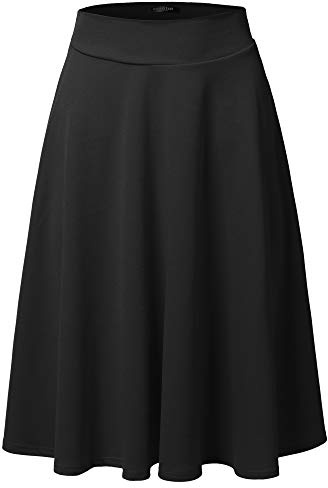 SSOULM Women's High Waist Flare A-Line Midi Skirt Black M