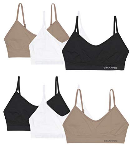 Channo Unsichtbaren nahtlosen Top-BHS ohne Bügel oder Polsterung, aus Nylon mit verstellbaren Trägern - Packung mit 6, Sortiert, S/M