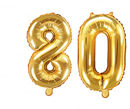 Pallone PALLONCINO numero 80 Ottanta - NUMERALE in MYLAR foil - Colore ORO metal LUCIDO 35 cm - con Valvola Auto bloccante - per compleanni, anniversari, 18 anni, feste, party ecc.