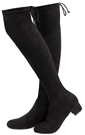 Botas Altas Mujer Rodilla Ante Tacon Cordones Planas Botas Largas Invierno Ligeras Bota Caña Alta Comodas Flessibile Moda 3.5 Cm B Negro 39