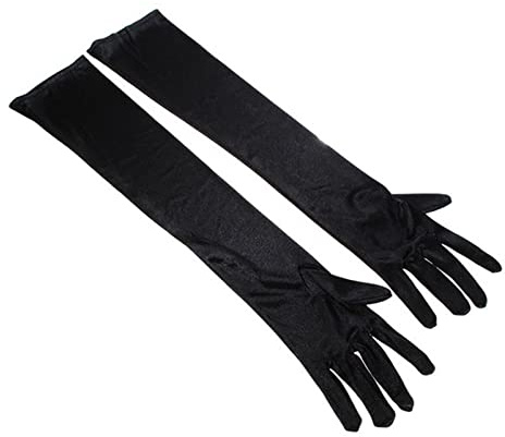 52 cm långa aftonhandskar, aftonoperahandskar satäng armbågshandskar 1920-talsstil balhandskar maskeradhandskar för bröllop bal opera, Svart, en storlek