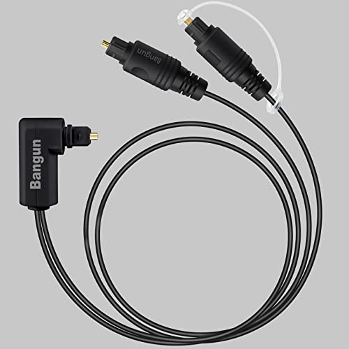 Bangun 90 Degree Optical Audio Splitter 1 in 2 Out Cable, Digital Toslink Fiber Optical Splitter Audio Adapter Cable (1 Male Input 2 Male Output) for TV, Soundbar, 6ft