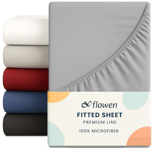 Flowen Sábana Bajera Ajustable 120x190 cm Gris Claro de Microfibra Cepillada para Colchón 30cm de Altura Tejido Suave Transpirable Hipoalergénico Antiácaros y Antibact. Lavable a Máquina