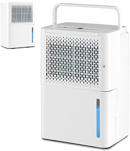 TANGZON 12L/Day Dehumidifier, 3 Modes Quiet Dehumidifiers with Digital Humidity Display, Continuous Drainage, Laundry Drying, 24H Timer, 2.1L Water Tank, Auto Off & Handle, for Home Damp Mould
