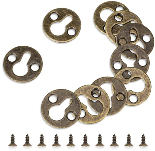 Keyhole Hangers,10 Pcs Round Metal Keyhole Hanging Films Shelf Brackets for Picture Frame Hanging Plate with Screws, Antique Bronze 25mm / 1-inch