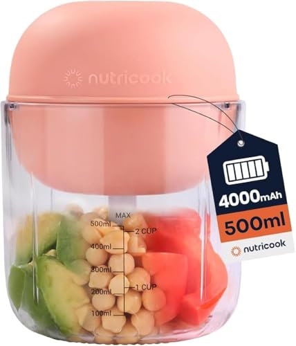 Nutricook Choppi Cordless Rechargeable Chopper, Pulse & Steady Modes, 5 Colours, 500ml, BPA Free, 4000mAh Battery, Quad Blade, 2 Years limited Warranty (Canyon Sunset)
