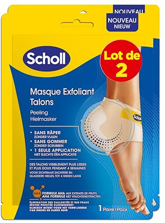 Scholl Peeling-Masken für die Ferse, entfernt Hornhaut und abgestorbene Haut, gezielte Peeling-Pflege, 4 Pflegesocken für makellose und weiche Füße, 2 Stück
