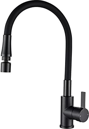 Peppermint Black Flexible Kitchen Tap Monobloc Kitchen Mixer Taps 1 Hole with Flexible Spout Single Lever Sink Mixer Tap with Flexible Mouldable Silicone Hose Dual Function Modern Faucet