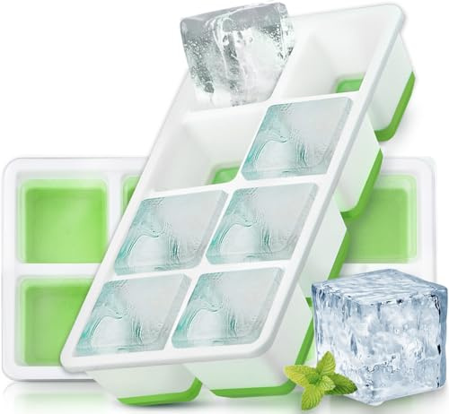 FURNSII Cubiteras para Hielo Grande con Tapa, 2 Piezas Cubitera Hielo Silicona Certificado LFGB y Libre de BPA, Molde para Cubitos Hielo Ice Cube Tray para Cerveza Cócteles Whisky
