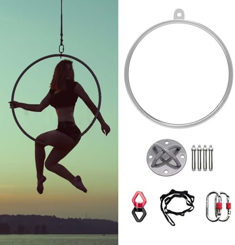 Inomhus Lyra Hoop för Hemmagym, Cirkus Akrobatik Yoga Ring/Antennbågesats, Enpunkts Luftbåge med Beslag, 80/85/90/95/100 Cm(Diameter-85cm(33 1/2))
