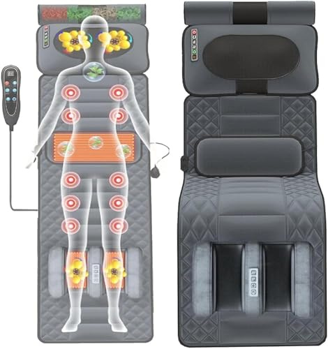 Full Body Massage Mat with Heat 20 Heads Vibrating Massage Mattress Pad, Multifunctional Electric Heated Massage Chair Back Pad for Back Lumbar Leg Pain Relief,Foldable Storage