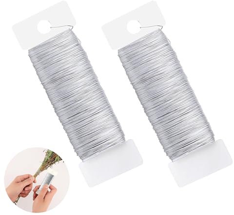 2 Rollen Basteldraht, Draht Zum Basteln, Basteldraht Dünn, Schmuckdraht, 0,35mm X 100m Basteldraht Dünn, Für Schmuckherstellung Handwerk (50m/Rolle, Silber)