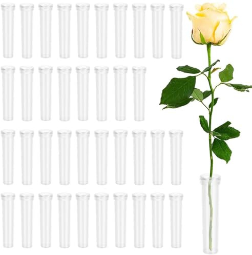 FeiOne Lot de 50 Tubes à Essai Pour Fleurs en Plastique Avec Capuchons - Vases Réutilisables Pour l'Eau