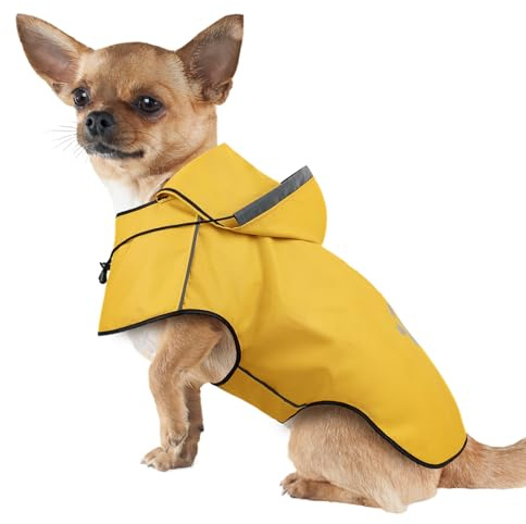 Dog Raincoats Waterproof Coat for Medium Dogs, Reflective Dog Coats Waterproof with Reflective Strip/Leash Hole, Adjustable Rain Coat Jacket, Yellow- M