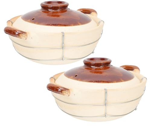 Healeved Olla de Barro con Mango Persona, Mini Cazuela de Arcilla Resistente al Calor 0,5L Blanca para Cocinar Arroz y Guisos, Fuente Redonda para Horno con Tapa, Utensilio Doméstico