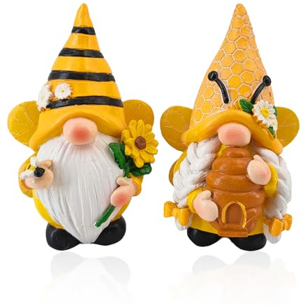 2PCS Gnomes Garden Ornaments, with Sunflower and Bee Design, Gnomes with Bee Theme, Gardens Ornaments Outdoor, Decorative Gardens Outdoor for Spring Garden Decor, Patio, Lawn and Flower Beds
