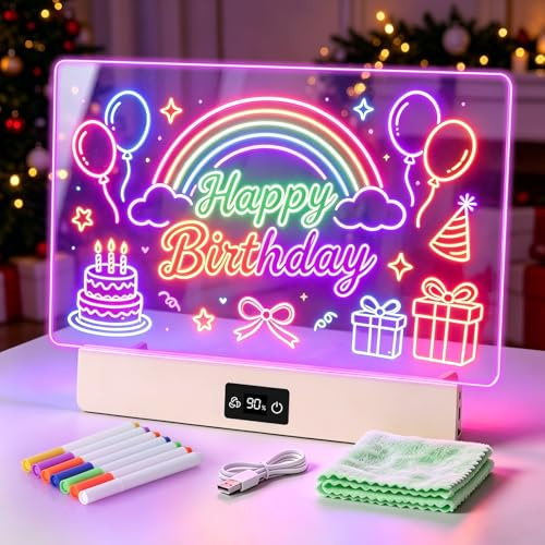 OUTON Pizarra LED para Dibujar Niños con 8 Colores y 3 Modos de Luz | Pizarra Luminosa Reutilizable con 7 Rotuladores y Plantillas, Juguete Creativo para Niña y Niño, USB-C