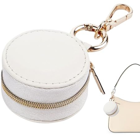 Terilamy Travel Jewellery Box, 2 in 1 Ring Holder Keychain Case with Small Partitioned Earring Accessory Portable Pendant Ring Storage Box for Women Girls Necklaces Gifts（Apricot Colour）