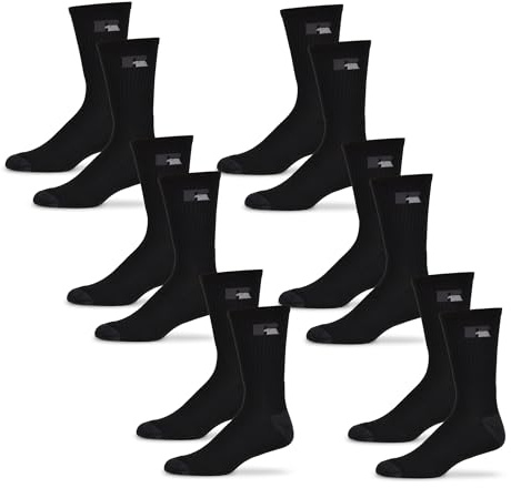 Russell Athletic Crew Socks, 6-Pack – Moisture-Wicking, Cushioned, Arch Support, Reinforced Heel & Toe