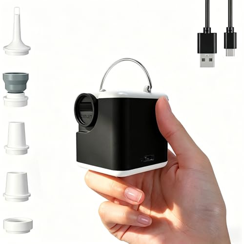 Elektrische Luftpumpe, 3 in 1 Inflate und Deflate luftpumpe Elektrisch, 2400 mAh Mini-luftpumpe mit Campinglampe, Elektrische Pump mit 5 Düsen für Camping, Luftmatratze, Schwimmring, Vakuumbeutel