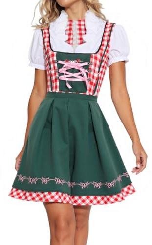 Vestito Dirndl Donna Lungo Vestito Tirolese Donna Abito da Festa della Birra Elegante per Feste e Spettacoli Abito in Stile Corte per Celebrazione in Maschera Completo Sofisticato Tracht Matrimonio