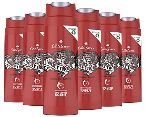 Old Spice Wolfthorn Duschgel und Shampoo für Männer, (6 x 250 ml), 3-in-1 Körper-Haar-Gesichtsreinigung, Mit Langanhaltendem Duft, 6 Stück