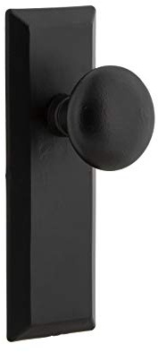 Ageless Iron Keep Long Plate with Keep Door Knob Interior Set, Universal Handling, Privacy, 2-3/8-Inch Backset, Matte Black Iron