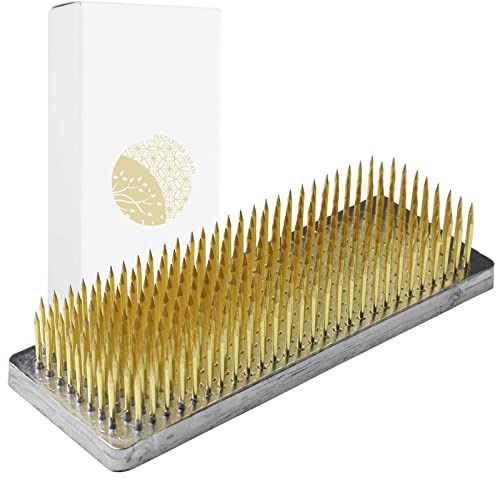 Wazakura Ikebana Kenzan lång rektangulär blomhållare 120 mm (4,7 tum), tillverkad i Japan blomsterarrangemang tillbehör nålkudde verktyg – 12 cm lång rektangulär mässing Kenzan
