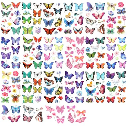 TOYMIS 100pcs Temporary Butterfly Tattoos, Colorful Small Butterfly Flowers Tattoo Stickers Waterproof Cute Small Tattoos for Adults Kids Face Body Birthday Party Carnival, 4.7x3 inch
