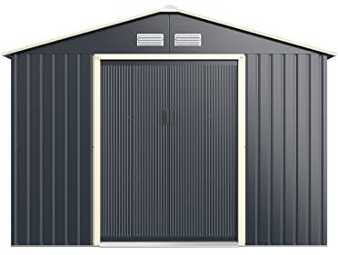 RELAX4LIFE Casetta da Giardino per Attrezzi, 277x320x201cm, in Lamiera d'Acciaio e e Lamiera Zincata con Doppie Porte Scorrevoli, Tetto Inclinato, per Porta Attrezzi, Tosaerba (B+b1+b1)