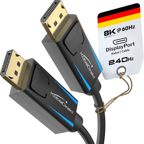KabelDirekt – 4K & 8K DisplayPort Cable, 240Hz – 10x 1.5m – Available in 1-5m – DP Cable for all DisplayPort connections (DP 1.4, achieves 8K@60Hz on PCs, Laptops, Gaming Monitors, black)