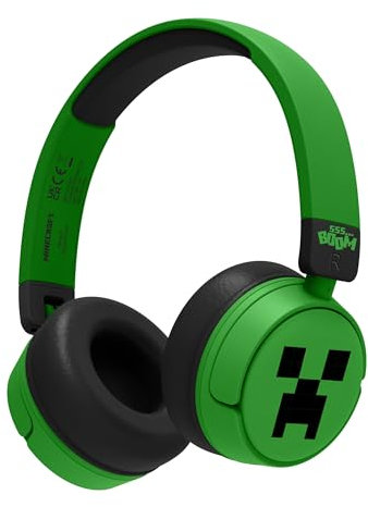 AURICULARES INFANTILES SIN CABLE MINECRAFT CREEPER CON CONTROL PARENTAL DE VOLUMEN Y CABLE PARA COMPARTIR AUDIO