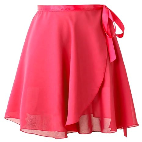 Baisdan Girls Women Ballet Wrap Skirt Chiffon Dance Skirt with Adjustable Waist Tie Skate Gymnastics Ballet Skirts Rose Red
