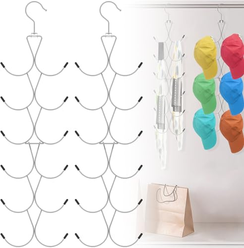 4 Pcs Scarf Hanger with 12 Hooks Metal Hanging Organiser Storage Belt Ties Scarves 360°rotating Scarf Rack Space Savers Closet Scarfs Holder Foldable Purse Hanger for Wardrobe Shawl Hijab (White)