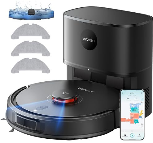 Airzeen Saugroboter mit Wischfunktion, Staubsauger Roboter mit Absaugstation, 5000Pa Saugkraft Saug und Wischroboter, LiDAR Navigation mit Mapping, APP, Alexa, für Teppich, Tierhaare, Q10 Pro