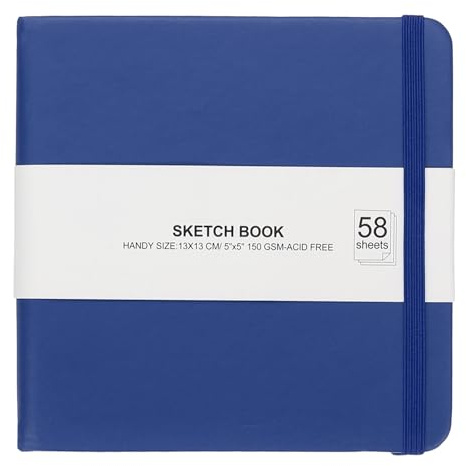 PATIKIL 12,7 x 12,7 cm inbunden läderficka skissbok, 58 ark 150 GSM/46 kg tom anteckningsbok resedagbok skissblock för att skriva ritning målning affärer nybörjarkonstnär, blå