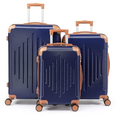 LALAHO Kofferset 3 teilig Hartschale, Reisekoffer mit Rollen Groß, Koffer Set 3 Stück aus ABS, Handgepäck mit Eckenschutz, Kontrastfarben-Design, Dunkelblau