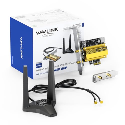 WAVLINK AXE5400 PCIe WiFi 6E WiFi Card with Magnetic Antennas, 2026 Tri-Band Wireless Network Card with Bluetooth 5.3, AX210 Chip, MU-MIMO, WPA3, OFDMA, Low-Profile Bracket, Heat Sink