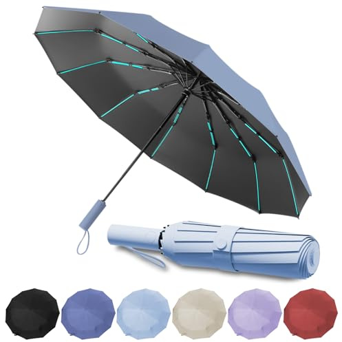 WoRuyKot Paraguas Automatico,Paraguas Invertido Resistente Viento,Paraguas Plegables Glegable 60 Varillas Antitormentas, Con Función De Apertura y Cierre Automático Para Hombres, Mujeres (Azul cielo)