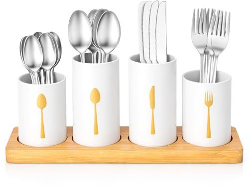 Innoteck Cutlery Set for 4, 20pc Stainless Steel with Bamboo Cutlery Holder | Knives & Forks Set with Cutlery Organiser, Bamboo Holder & Storage