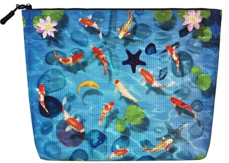 Bolsa de cosméticos japonesa con estampado de carpa roja para mujer, adecuada para almacenamiento diario, viajes y viajes de negocios.