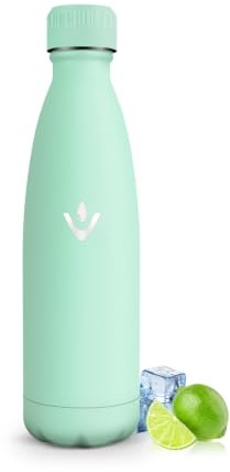 Gourde Mulbijeo Acier Inoxydable 500ML, Gourde Isotherme sans BPA, Gourde Sport, Gourde Anti-Fuites Adaptée Boissons Gazeuses, Gourde Isotherme Fitness Camping, Bleu-Vert