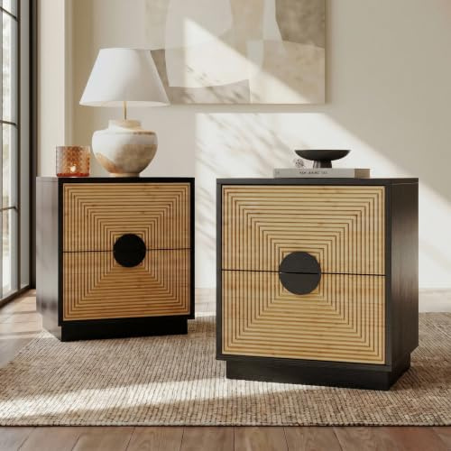 VOWNER Table de Chevet en Bois avec 2 Tiroirs (2PCS)