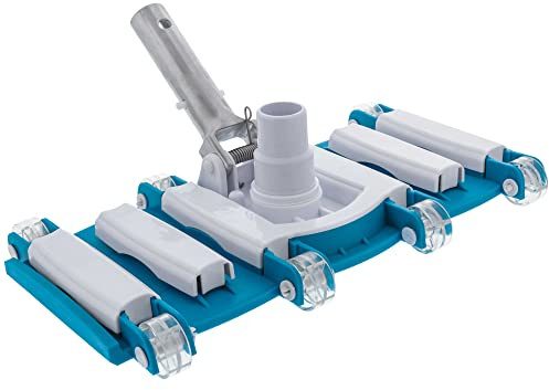 U.S. Pool Supply 14 Weighted Flexible Concrete Swimming Pool Vacuum Head with Swivel Hose Connection & Aluminum Spring Action Pole Handle - Connect 1-1/4 or 1-1/2 Hose