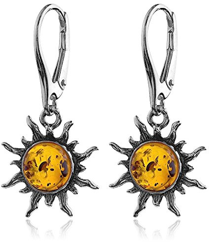 Ian and Valeri Co. Amber Sterling Silver Flaming Sun Leverback Earrings