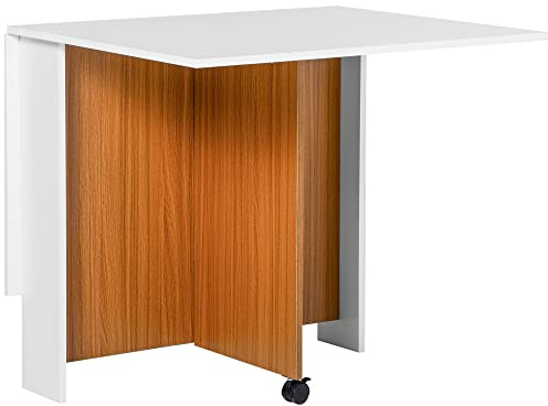 HOMCOM Klapptisch Esstisch Mobiler Schreibtisch mit klappbarer Arbeitsplatte Beistelltisch mit Rollen Esszimmertisch für Küche Weiß